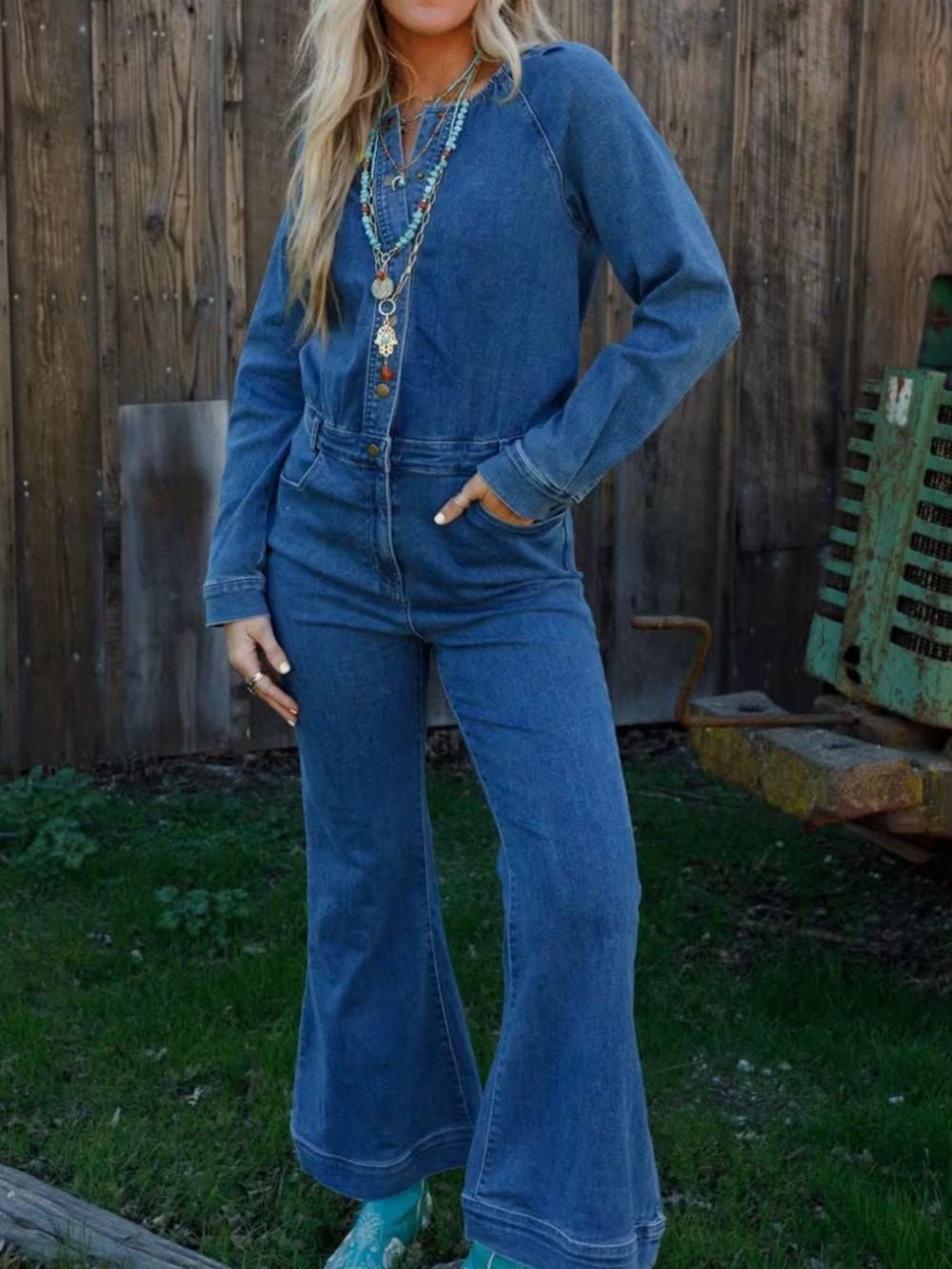 Three Bird Nest Blue Denim Button jumpsuit medium